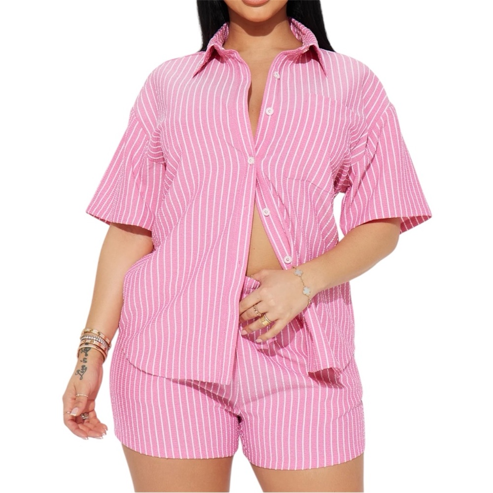 Striped Button Up and Shorts Set